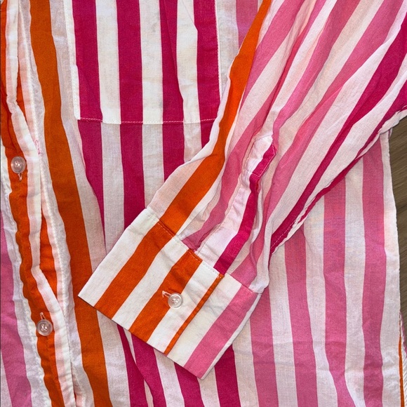 Beach Riot Alexa Striped Button-Down Cover-Up – Pink, Orange & White – XS/S - Picture 3 of 4